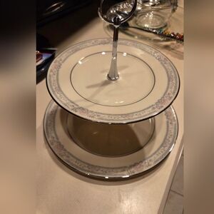 Lenox Cream and Silver Two-Tier Serving Stand